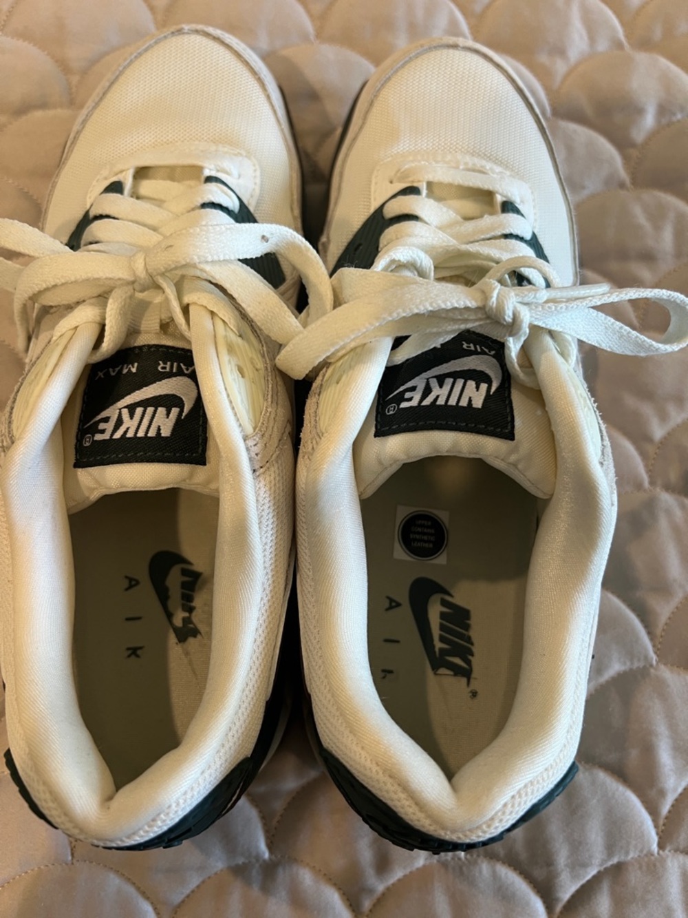 Nike White and Dark Green Low-Top Sneakers